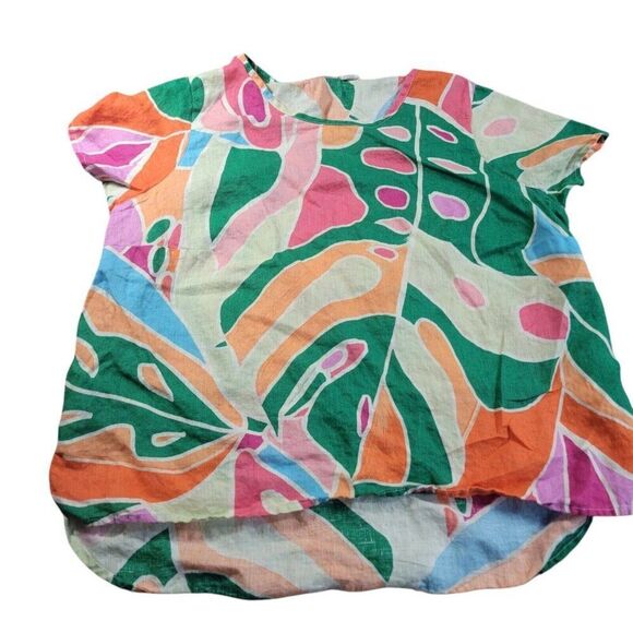Christian Siriano Other - Christian Siriano Top Womens 1X 100% Linen Bold Bright Short Sleeve Colorful